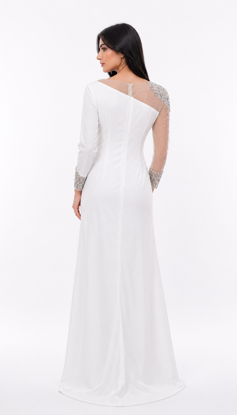 one-shoulder mermaid gown with embellished illusion sleeve – GLAM