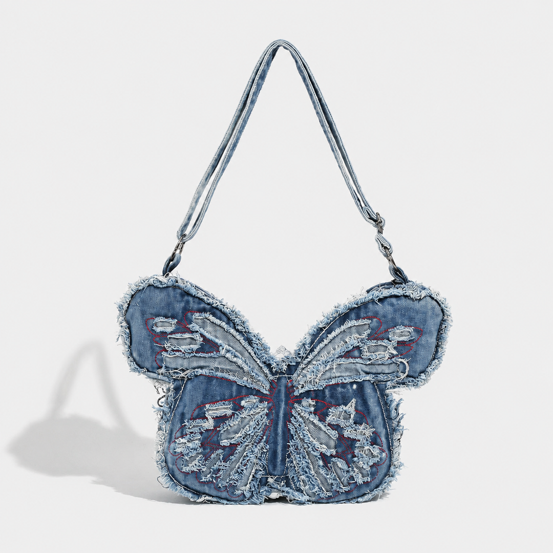 Distressed Denim Butterfly Bag - Y2K