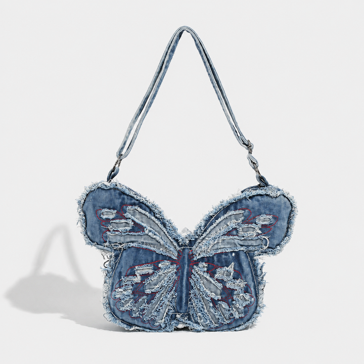 Distressed Denim Butterfly Bag - Y2K