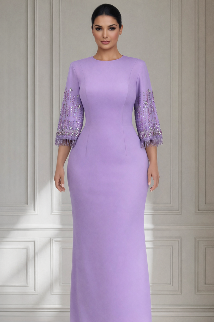 Beaded sleeve column gown – Bloma-1
