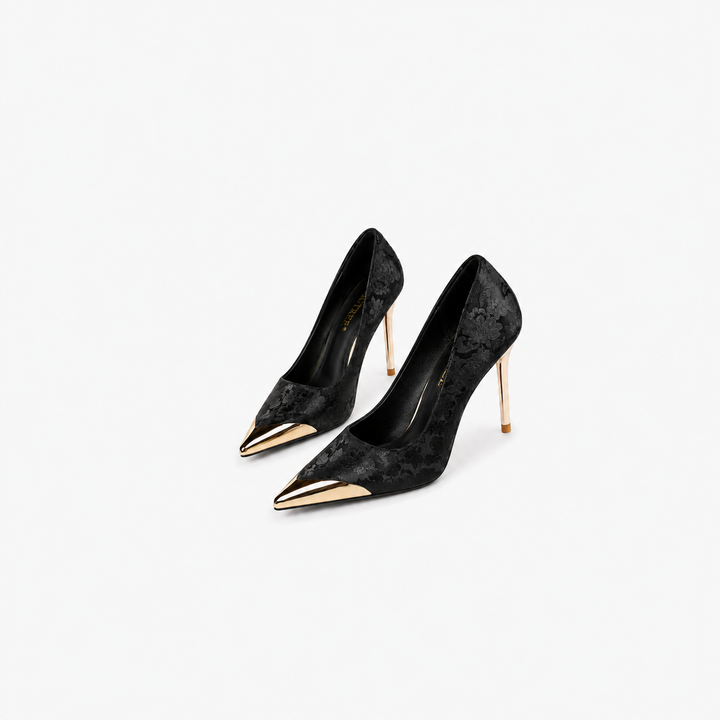 Golden Floral Jacquard Pointed Toe Stiletto Heels – AURÉLIA