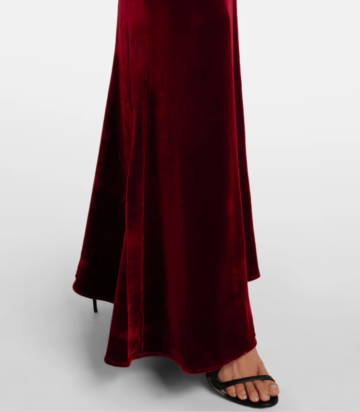 off-shoulder velvet mermaid gown with ruched neckline – HUSSEIN