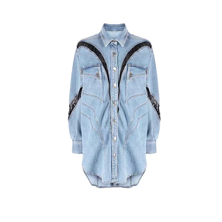 oversized denim shirt with lace panel detailing – INDIGO