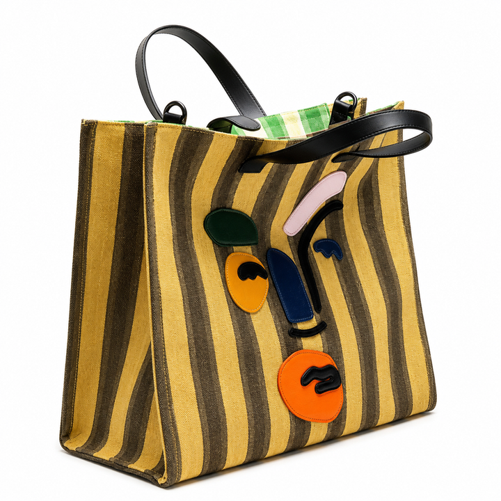 Abstract Face Striped Tote Bag - Artistic