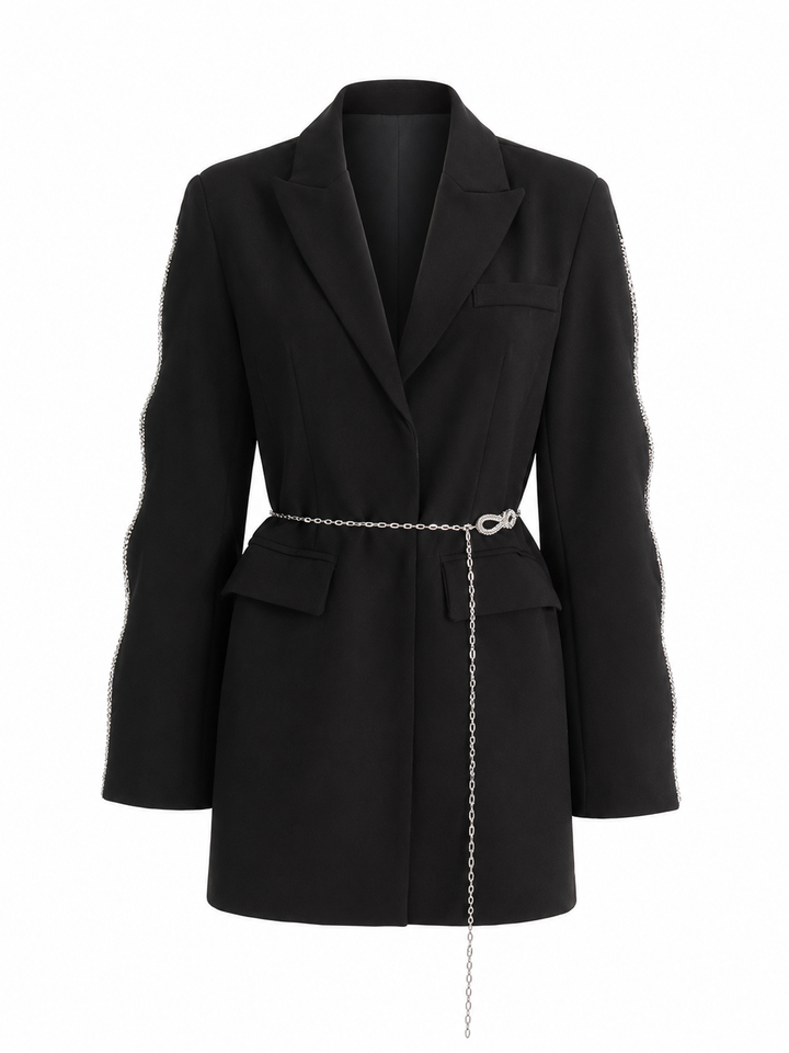 Black Chain Belt Blazer Dress - Elegant