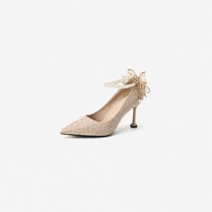 Pearl Bow Pointed Heels - Elegant