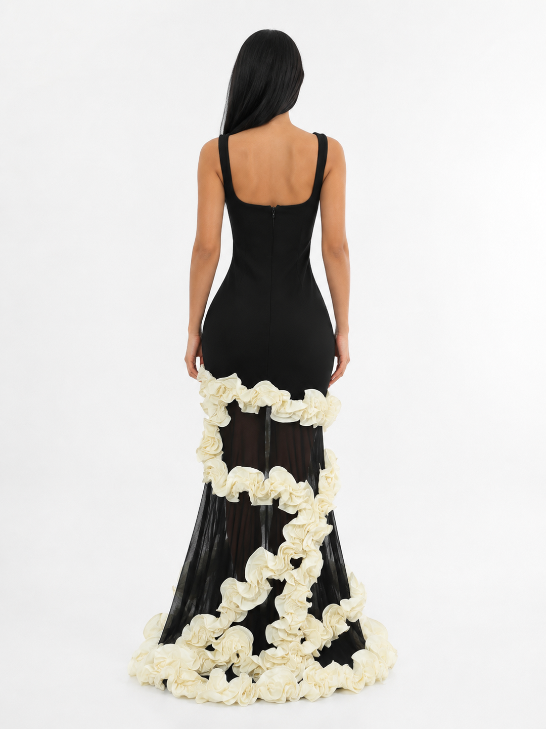 Contrast Ruffle Mermaid Evening Dress - Romance