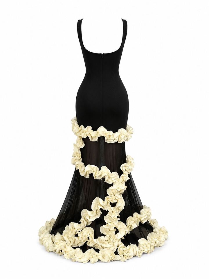 Contrast Ruffle Mermaid Evening Dress - Romance