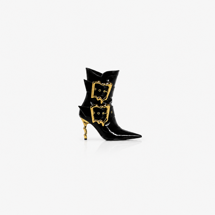 Patent Leather Buckle Statement Ankle Boots – BAROQUE