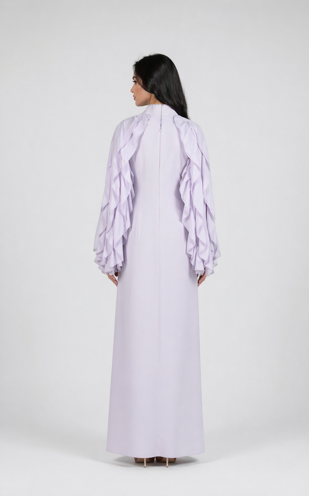 ruffle sleeve chiffon maxi dress with embellished neckline – WHISPER