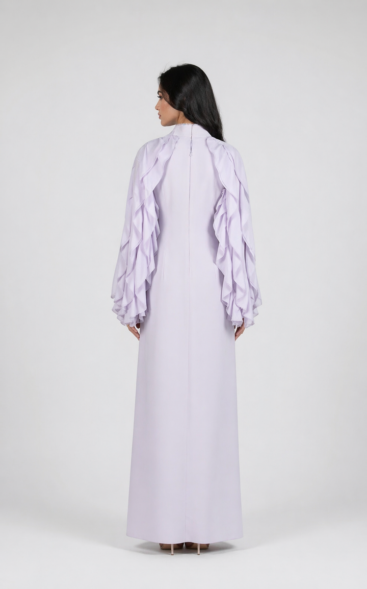 ruffle sleeve chiffon maxi dress with embellished neckline – WHISPER
