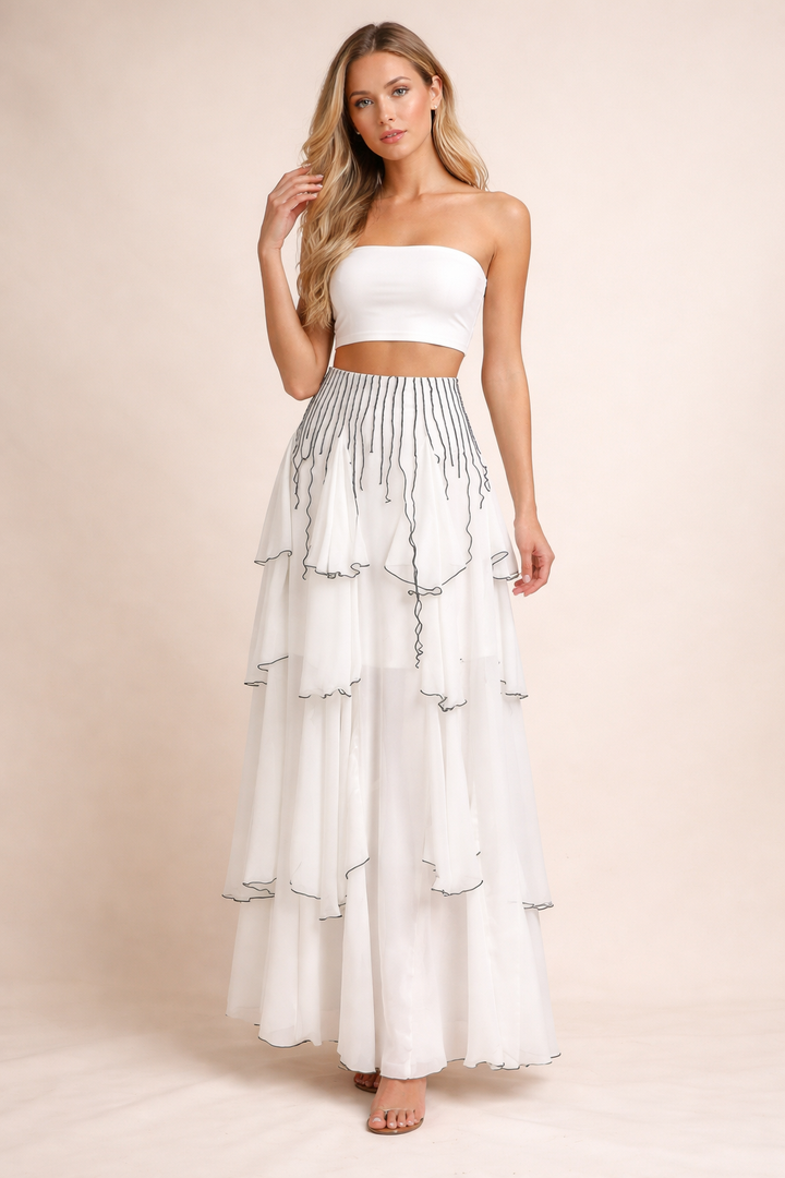 layered chiffon maxi skirt with contrast edge detailing – CASCADE