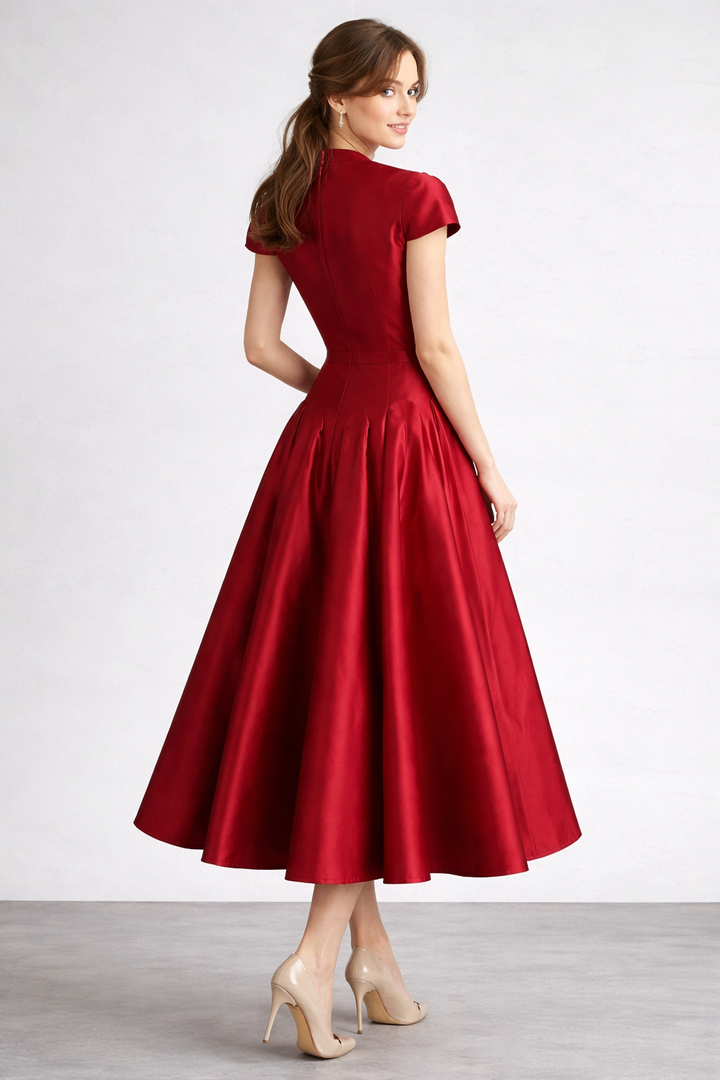 cap sleeve structured midi dress with pleated skirt – RUBY