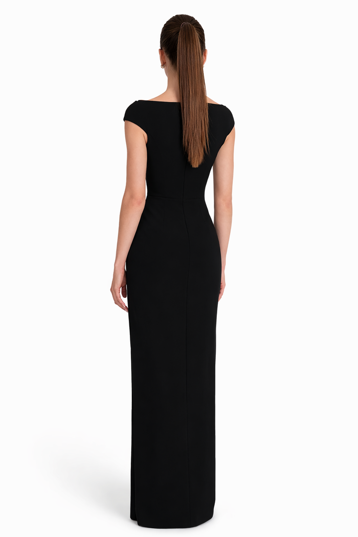 off-shoulder column dress with crystal embellished neckline – SERAPHINA