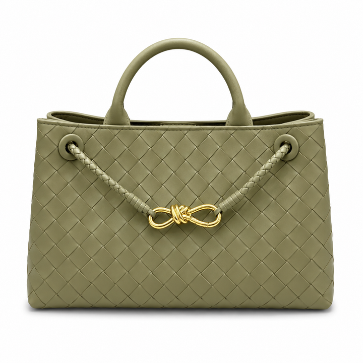 Woven Leather Tote Bag with Knot Accent – NOIR