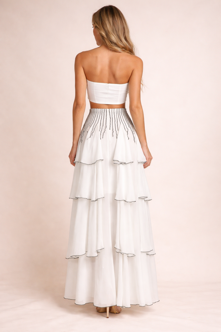 layered chiffon maxi skirt with contrast edge detailing – CASCADE