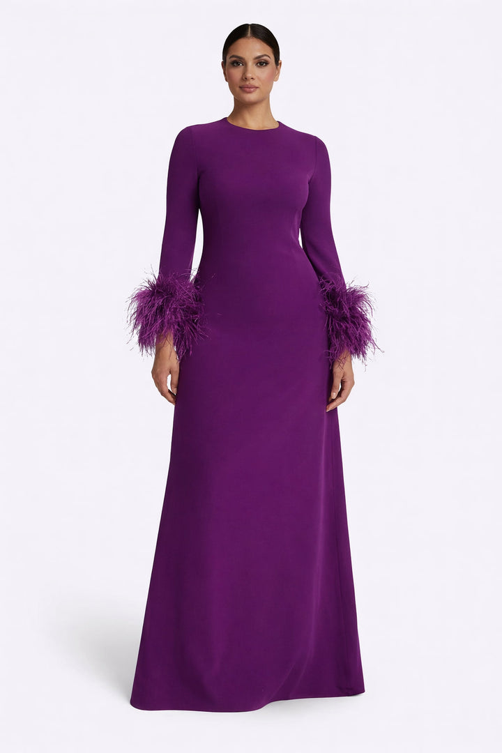 long-sleeve gown with feather-trim cuffs – AURORA-1