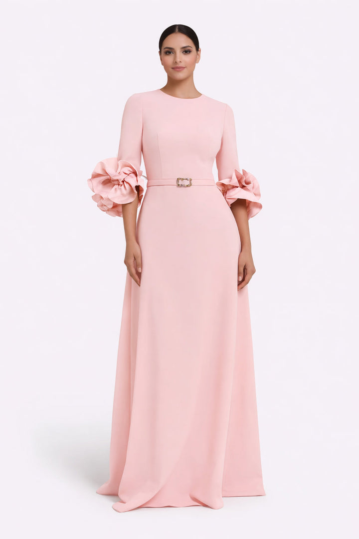 long-sleeve gown with floral cuff accents – ROSABELLE-1
