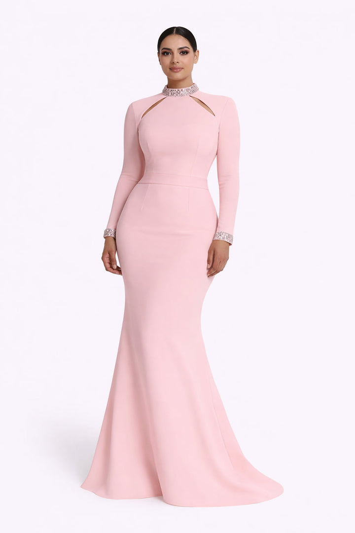 embellished high-neck gown with front cutouts – ROSLE-1