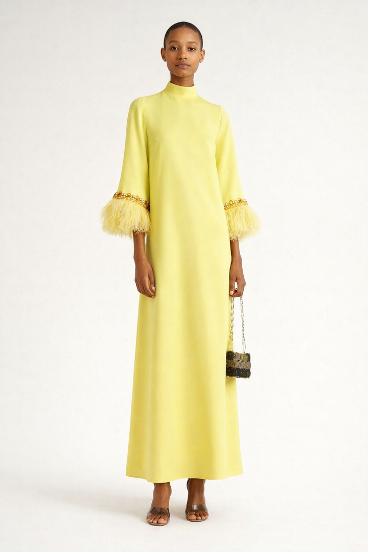 A-line gown with feathered cuffs – Rosien