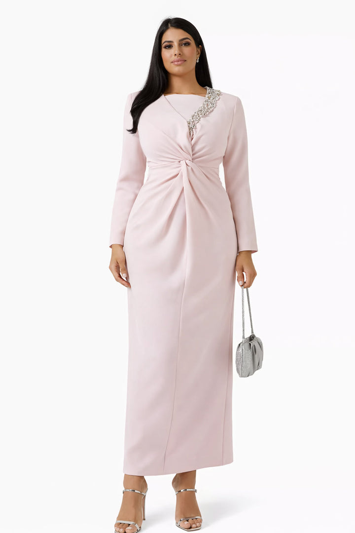 embellished twist-front gown with long sleeves – Sofee-1