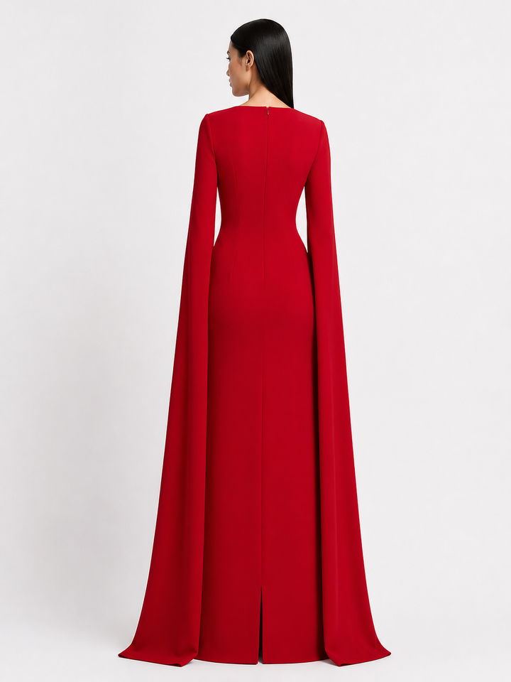 Red Embroidered Cape Sleeve Maxi Dress – AZURÉA