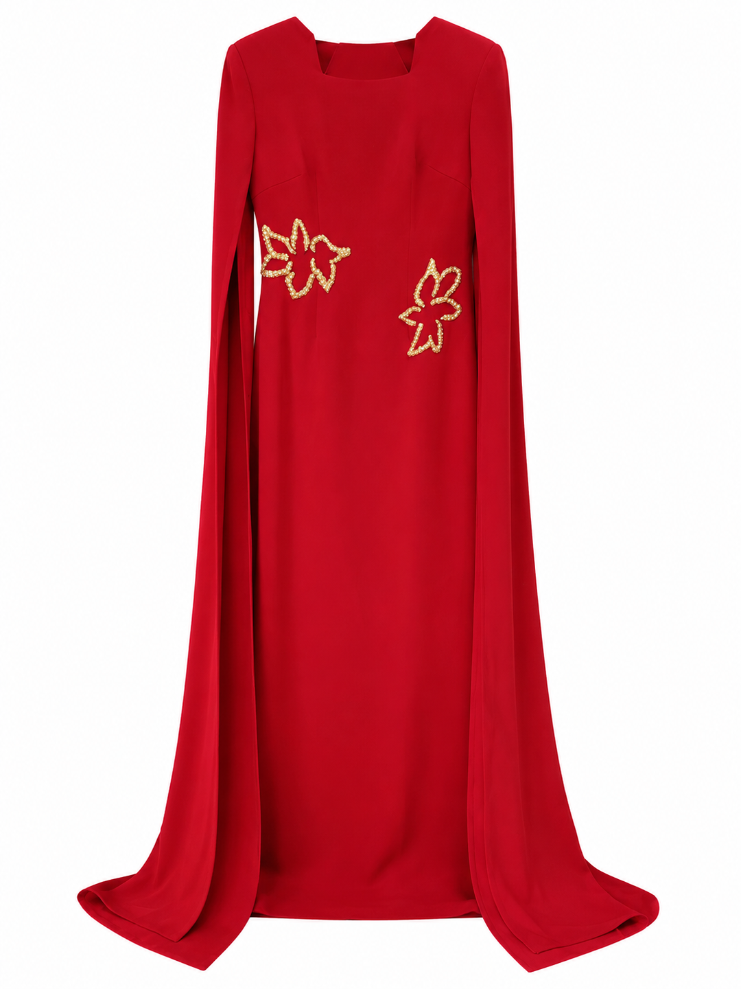 Red Embroidered Cape Sleeve Maxi Dress – AZURÉA