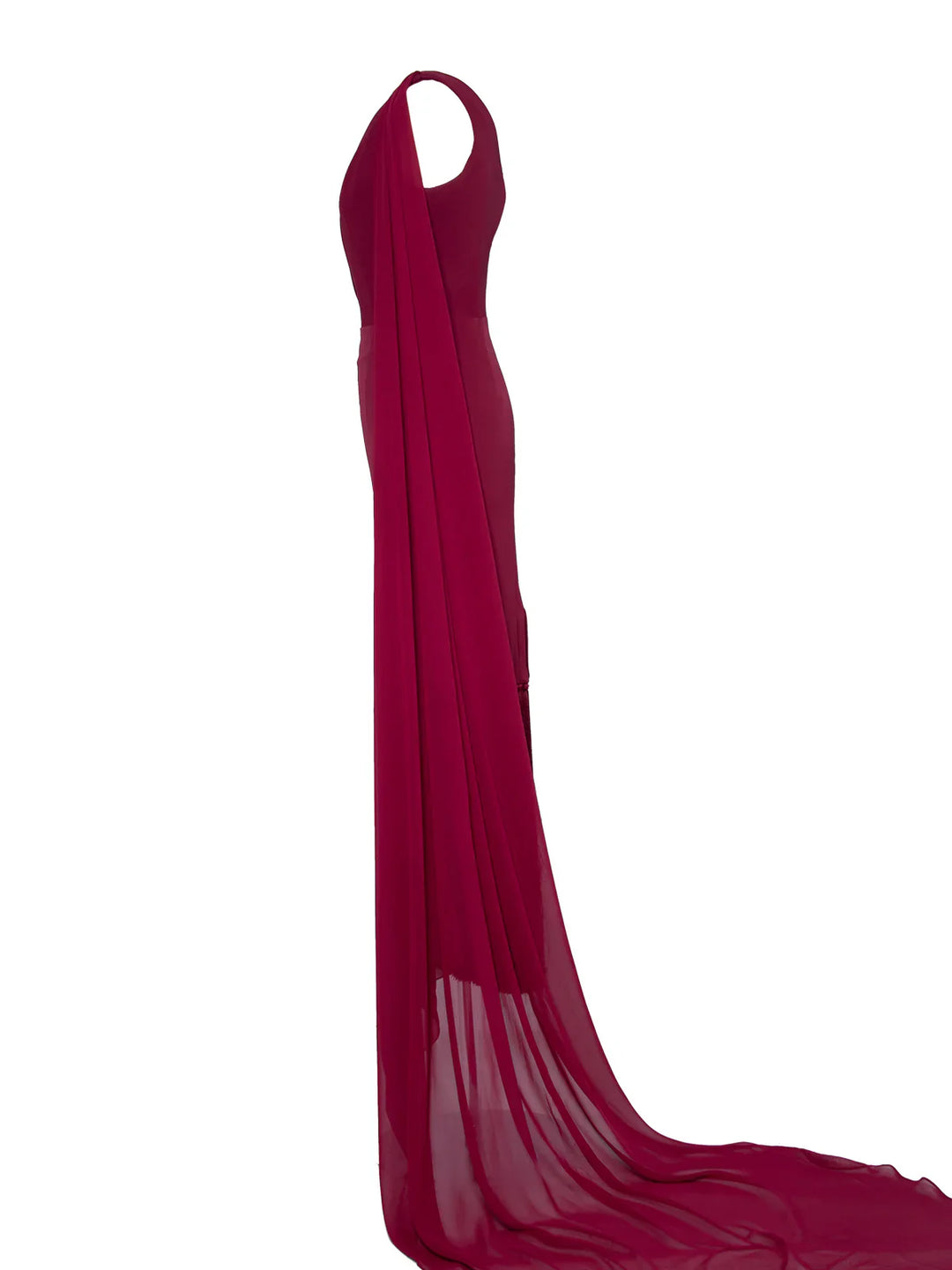 One-shoulder sheath dress with fringe hem and chiffon sash – RUBY
