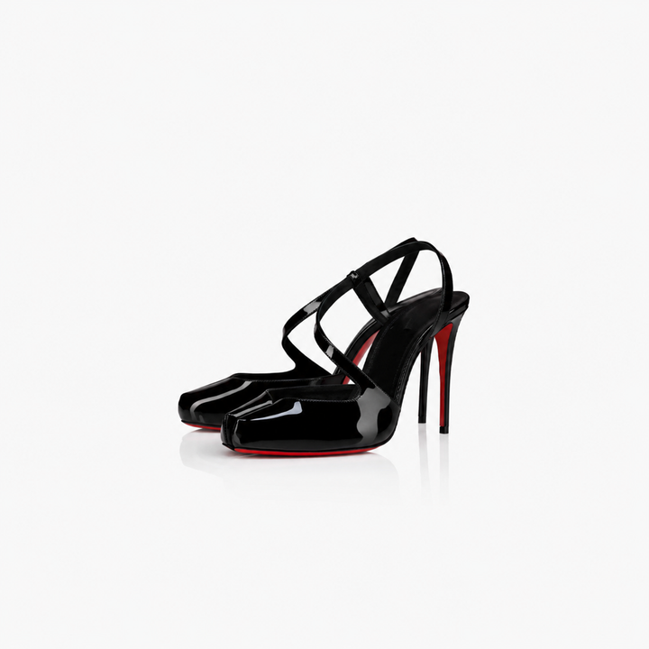 Patent Leather Cross-Strap Stiletto Heels – NOIR