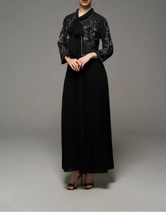 embellished cropped jacket with pleated maxi dress – CELESTE