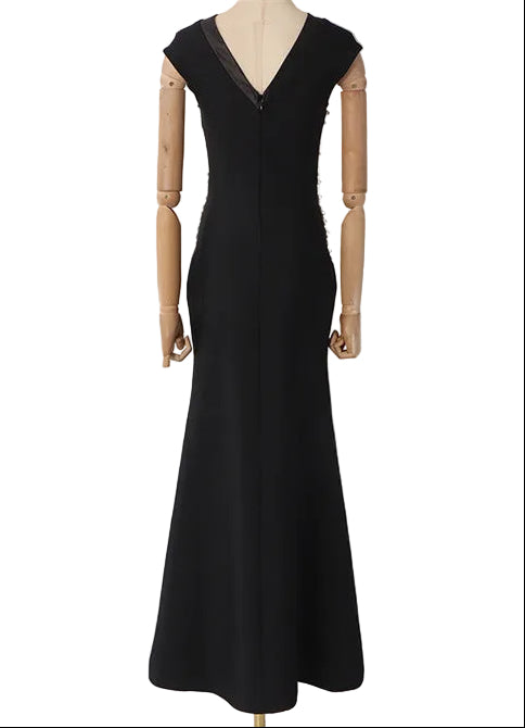 Black Pearl Embellished Mermaid Evening Dress – VELMIRA