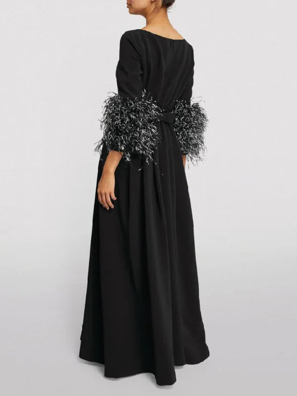 feather-cuff A-line gown – Zonal-1