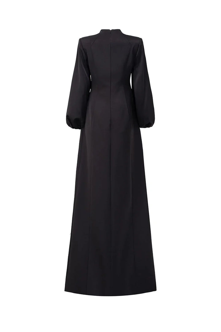 Balloon-Sleeve Gown with Embellished Waist - RADIANT