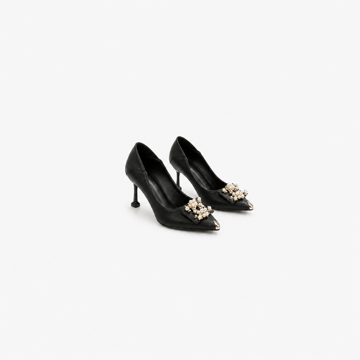 Pearl Embellished Pointed Heels - Luxury