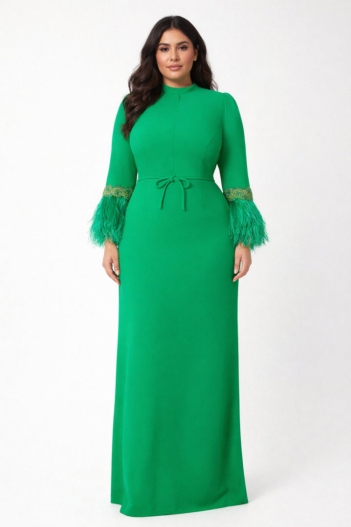 feather-trim slit-cuff gown – Tojen-1