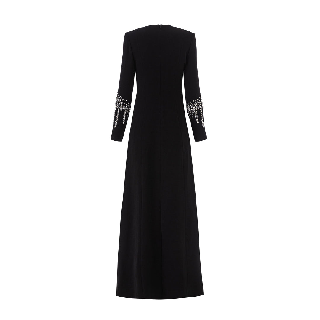 long sleeve column dress with embellished neckline and cuff details – GLIMMER