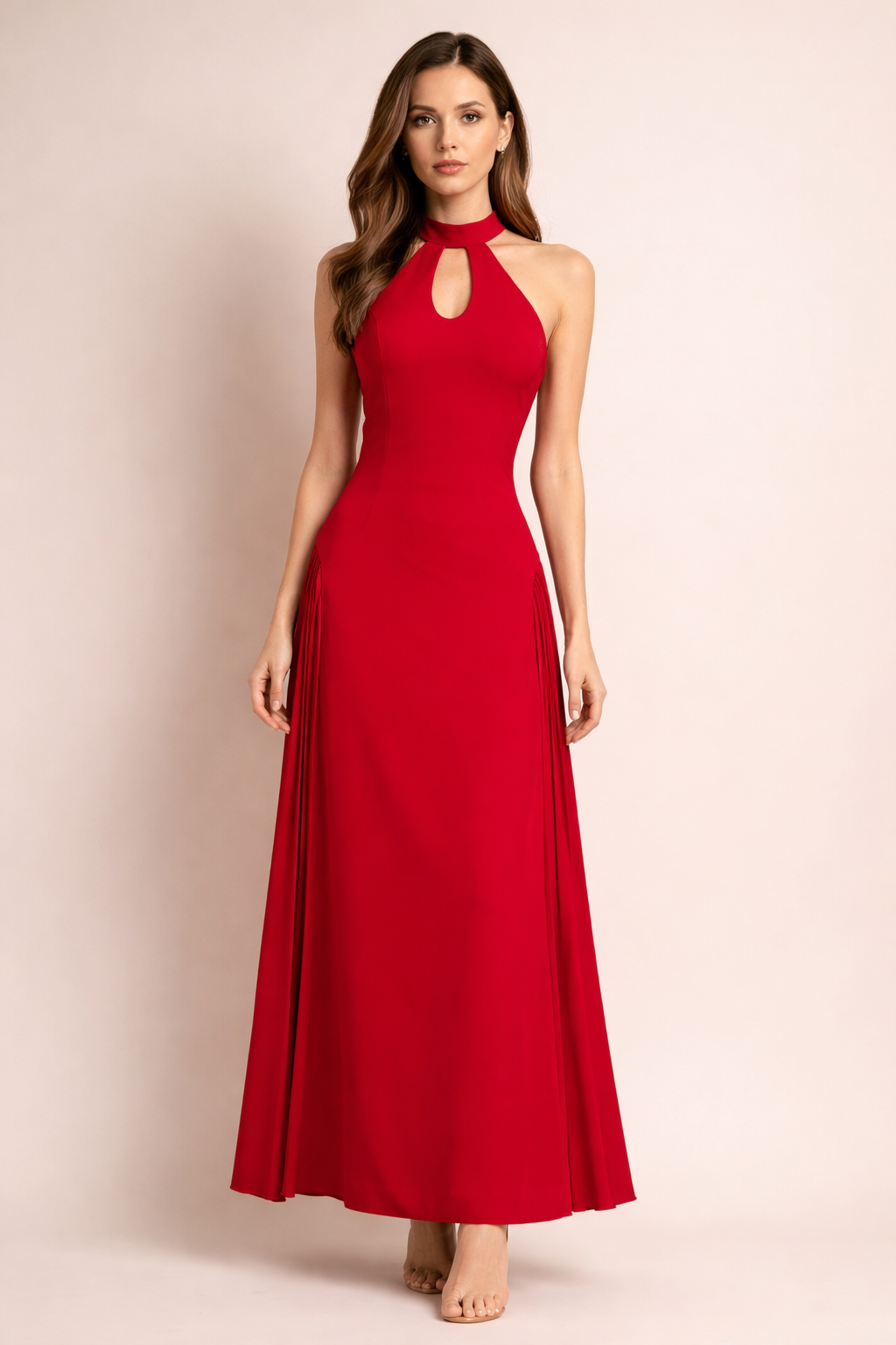 sleeveless midi dress with sheer cape overlay – SCARLET