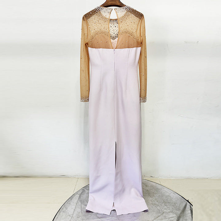 long sleeve column dress with embellished illusion neckline – CELESTE