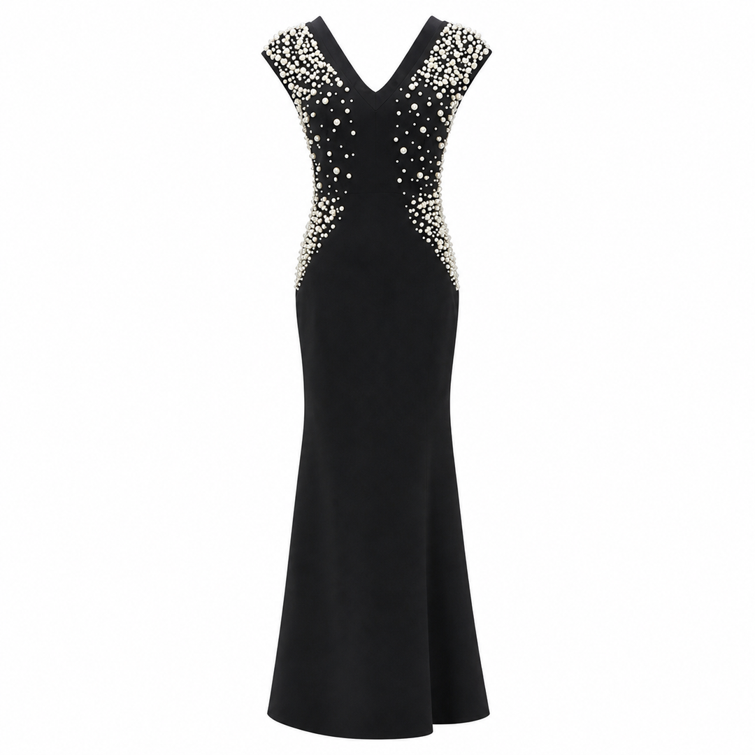 Black Pearl Embellished Mermaid Evening Dress – VELMIRA