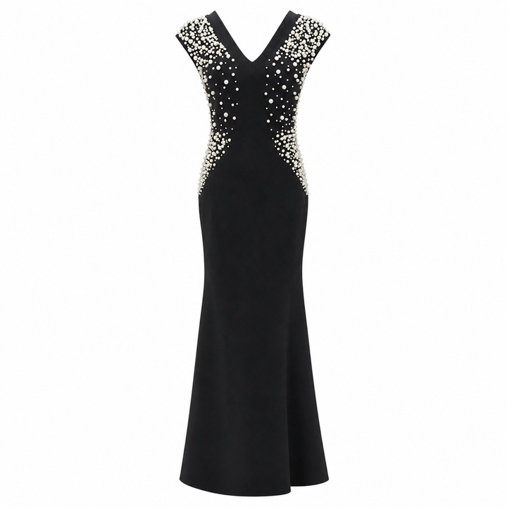 Black Pearl Embellished Mermaid Evening Dress – VELMIRA