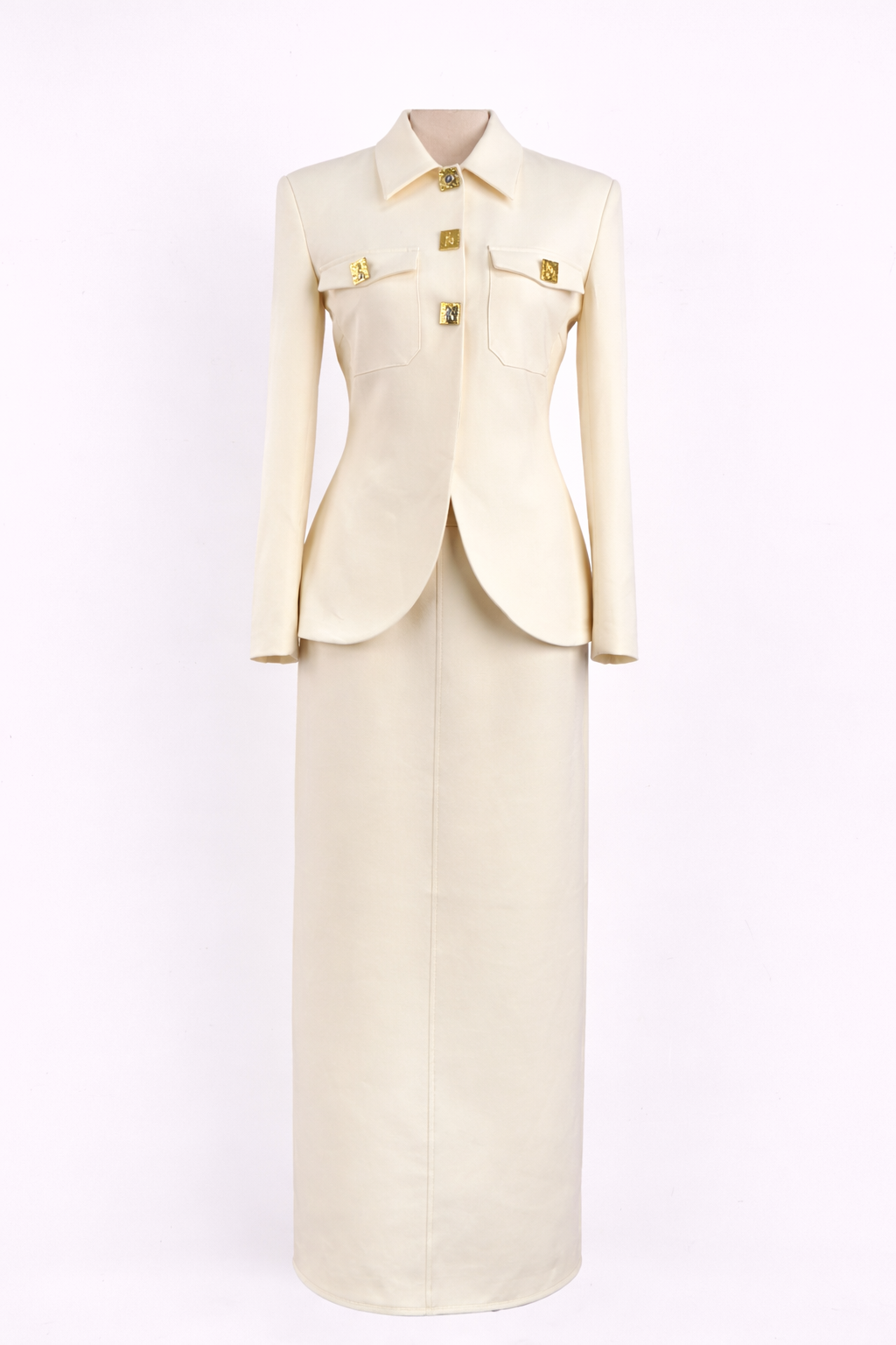 tailored blazer with gold button details and pencil skirt set – ELARA