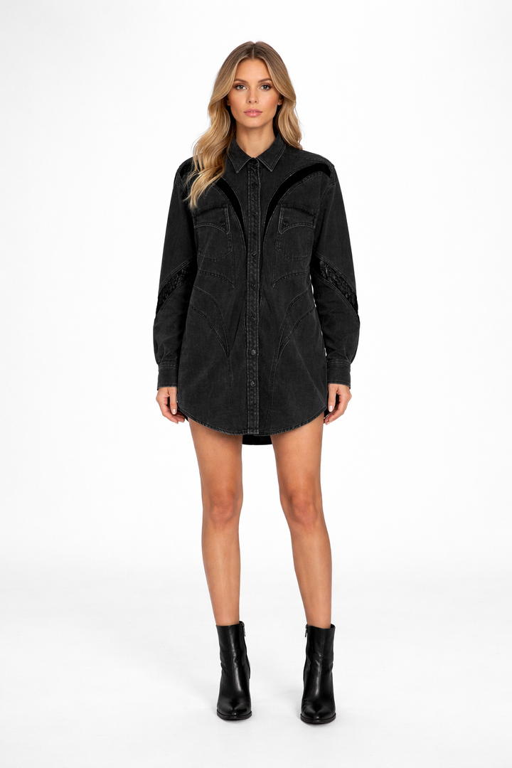 oversized denim shirt with lace panel detailing – INDIGO