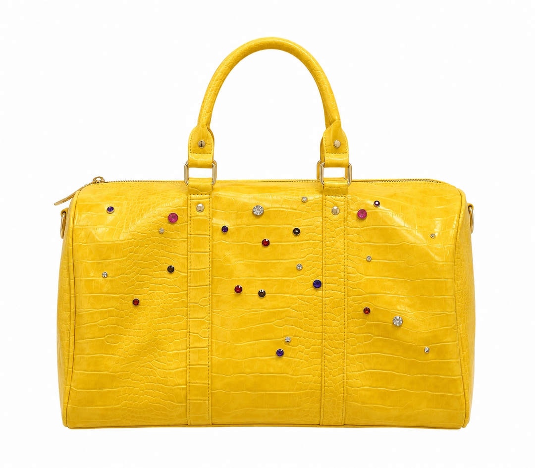 Crystal Studded Croc-Embossed Duffel Bag - Luxury