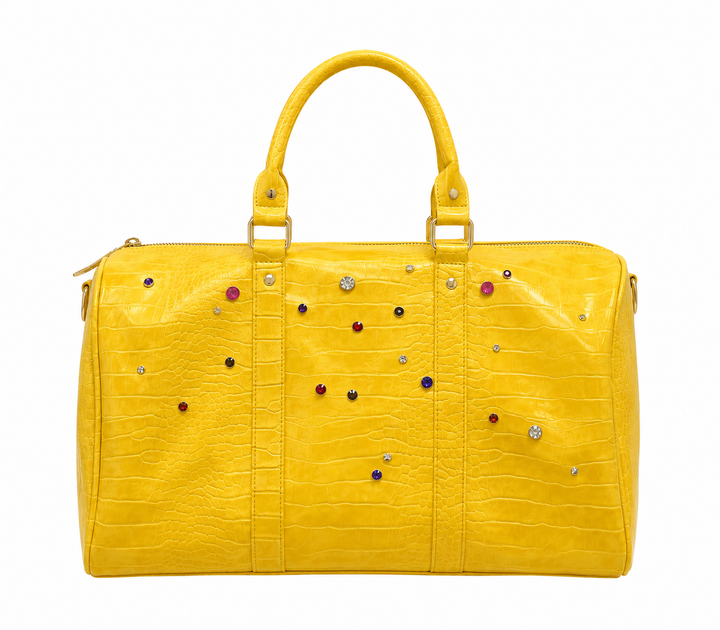 Crystal Studded Croc-Embossed Duffel Bag - Luxury