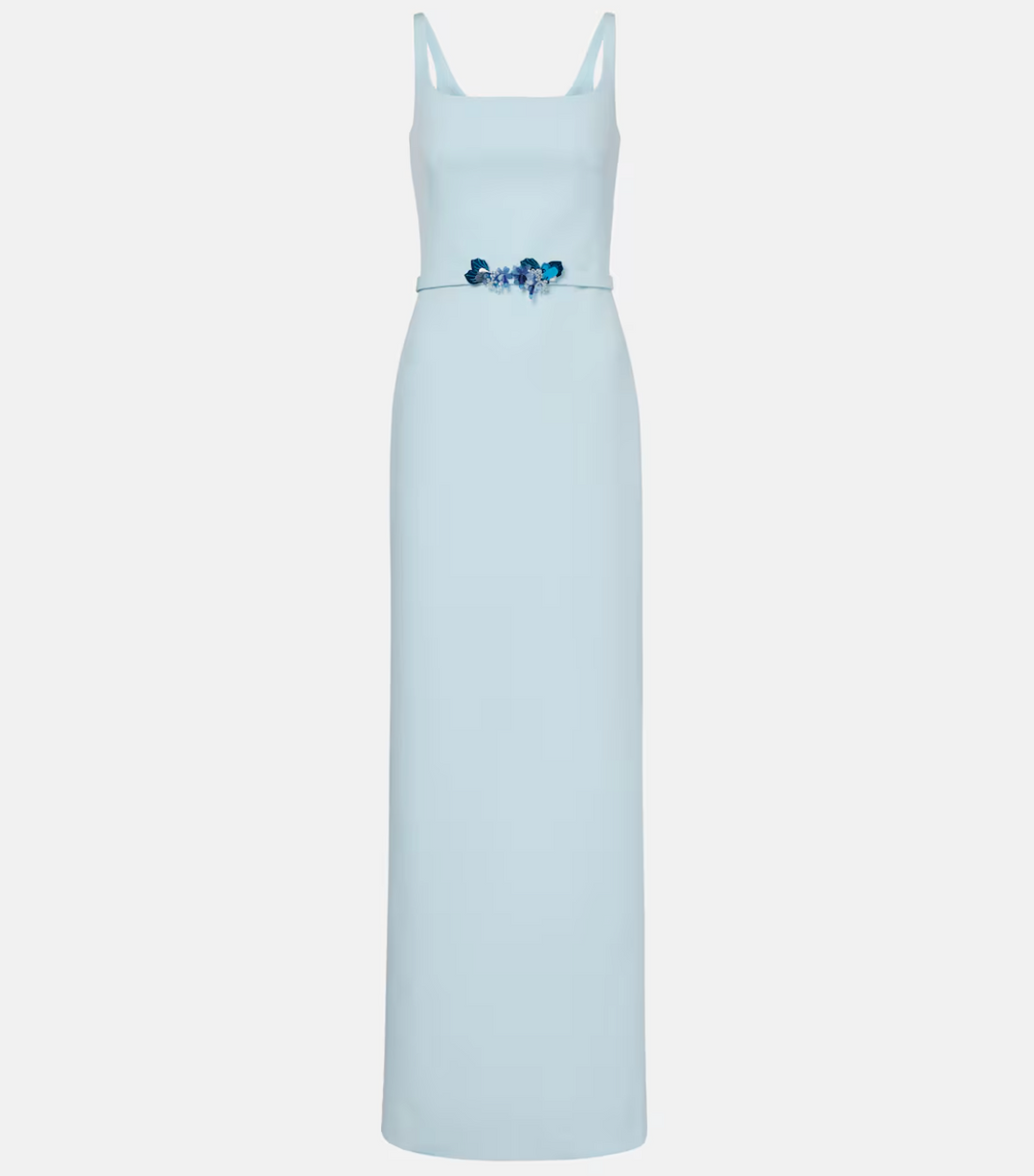 sleeveless square-neck column dress with floral waist detail – AZURIA