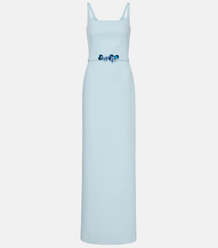 sleeveless square-neck column dress with floral waist detail – AZURIA