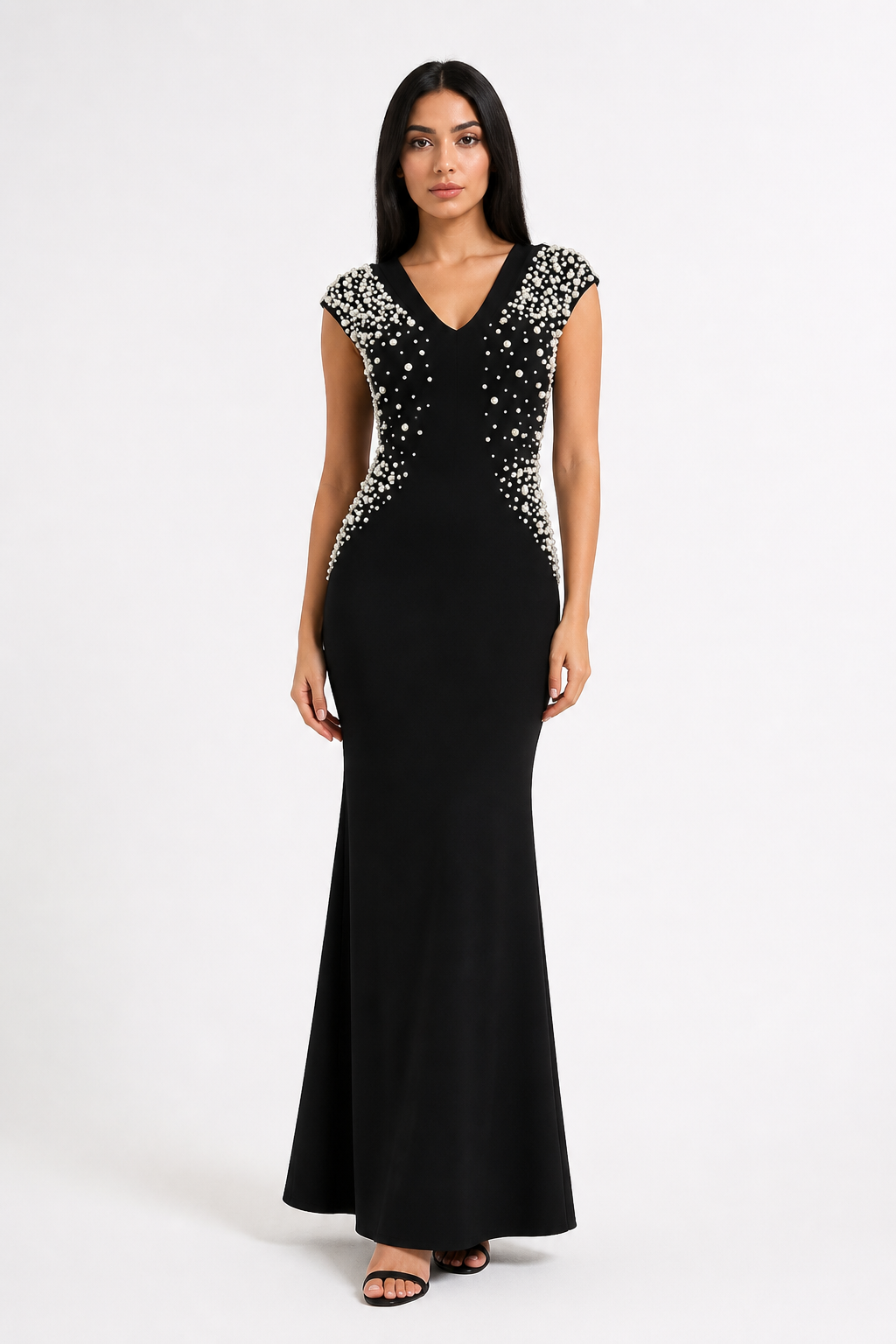 Black Pearl Embellished Mermaid Evening Dress – VELMIRA