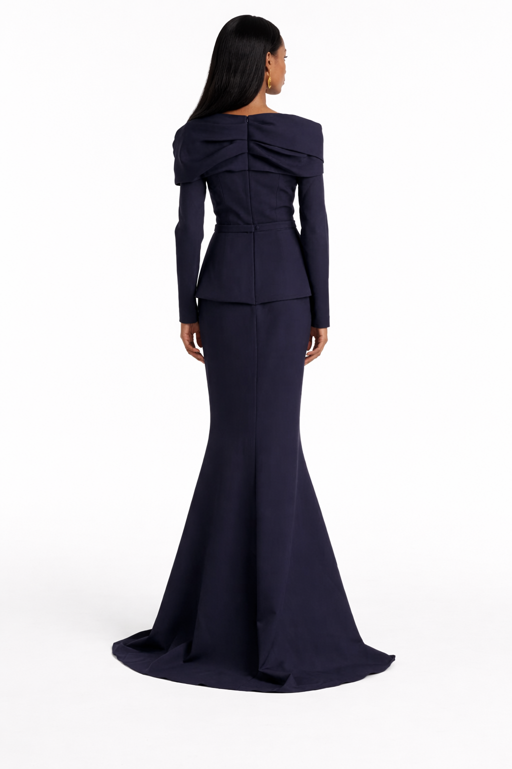 off-shoulder peplum mermaid gown with asymmetric neckline – NOCTURA