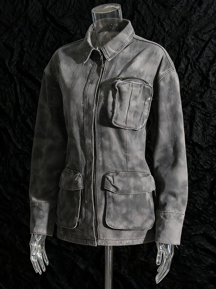 long sleeve zip-up utility jacket with oversized pocket detail – ASHER