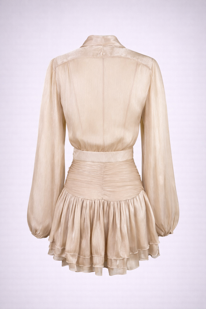Elegant Green Sheer Bow Mini Dress-RENAL